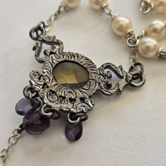 Vintage Rosary Necklace victorian revival art deco vampire Pearl Y drop - Picture 5 of 8